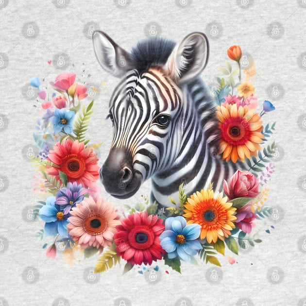 A baby zebra decorated with beautiful colorful flowers. by CreativeSparkzz